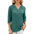 thumbnail image 1 of Daeful Blouse pour Dames Col en V Chemises de Travail Manches 3/4 Tops Amples Vert Foncé L, 1 of 3