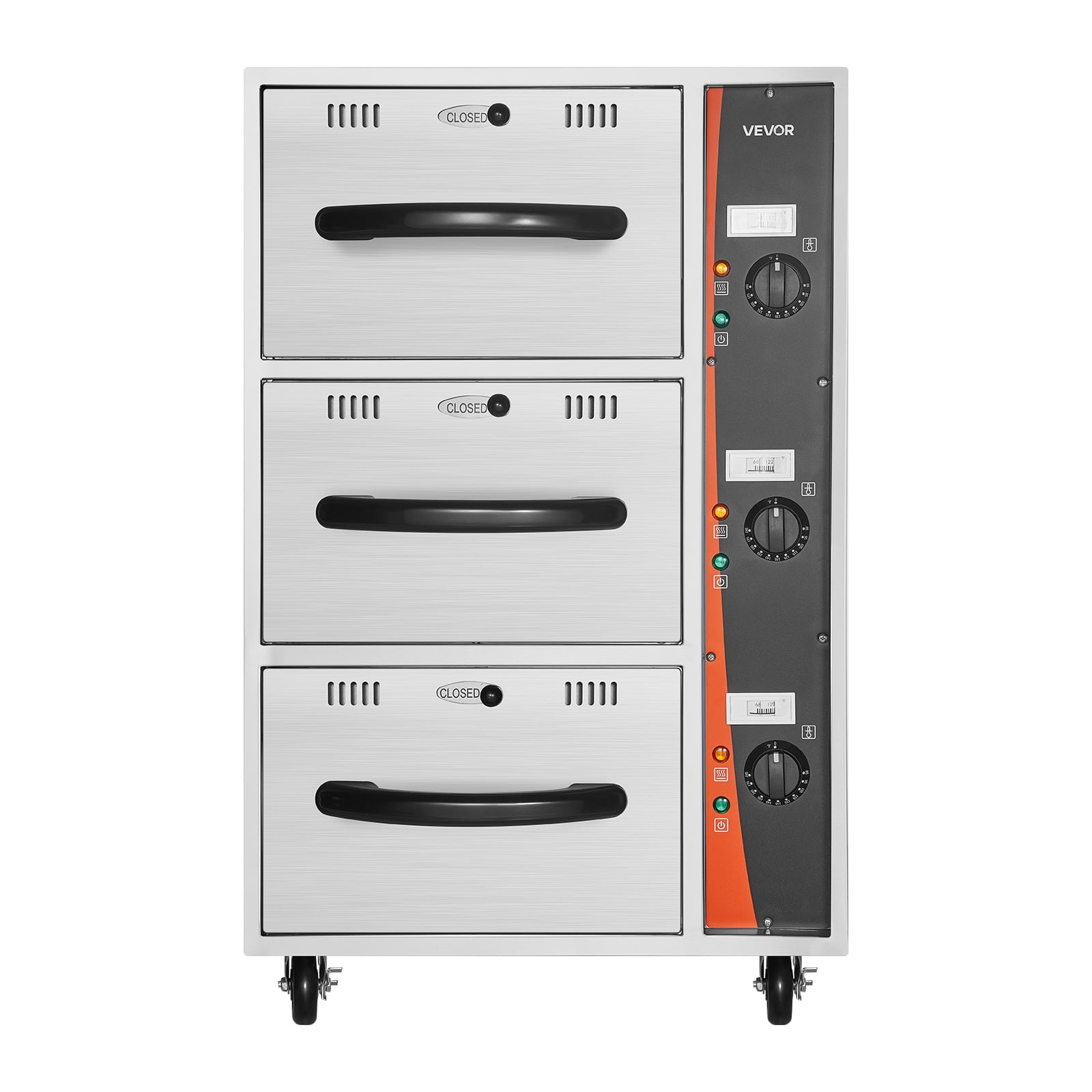 VEVOR Commercial Electric Drawer Warmer, Three-Drawer Stainless Steel Food Warmer, Freestanding Compact Warming Drawer Cabinet, 85°F–185°F Wide Temperature Range, for Restaurant,Hotel Buffet & Bakery