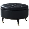thumbnail image 1 of Landon Ottoman de Rangement en Cuir PU Noir - Rond - Capitonné - Roulettes, 1 of 8