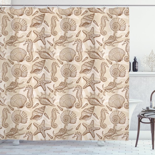 Sea Shells Shower Curtain, Vintage Inspired Monochrome Seashell Pattern