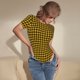 thumbnail image 3 of Balery Retro Yellow and Black Houndstooth Body de cuello redondo de manga corta para mujer Tops de manga corta Tops básicos-XX-Large, 3 of 7