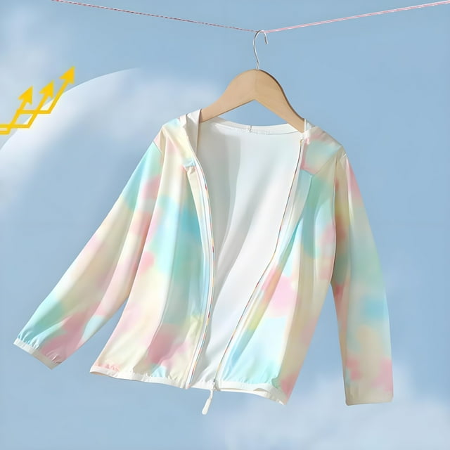 LOVZFMLL Jackets for Girls Summer Girls' Solid Color Sunscreen Clothes With Protection And Friendly Ice Feeling And Drying Zipper Hooded For Going Out 14-16 Years