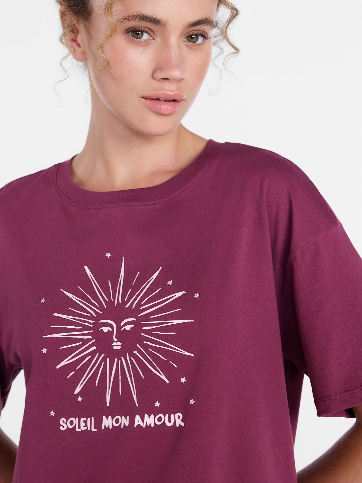 Joyspun Women's Cotton Jersey Sleep Graphic Tee with Short Sleeves, Sizes XS-3X