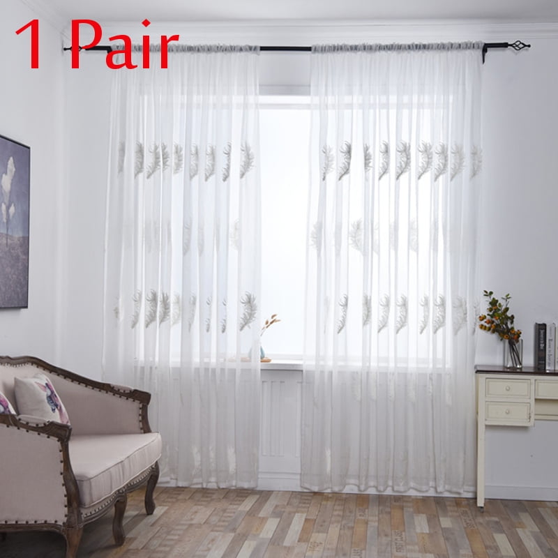 1pair 100 250cm Embroidery Leaves Feather Bedroom Curtain