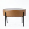thumbnail image 5 of HomePop Modern Round Ottoman with Metal Frame, Carmel Faux Leather/Black, 5 of 11
