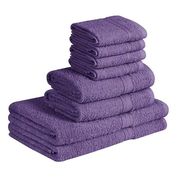 Beauty Threadz 100% Cotton 8-Piece Towel Set - Plum - 2 Bath Towels, 2 Hand Towels, and 4 Washcloths - Super Soft, High Quality, High-Absorbent, and Fade-Resistant. (400 GSM)