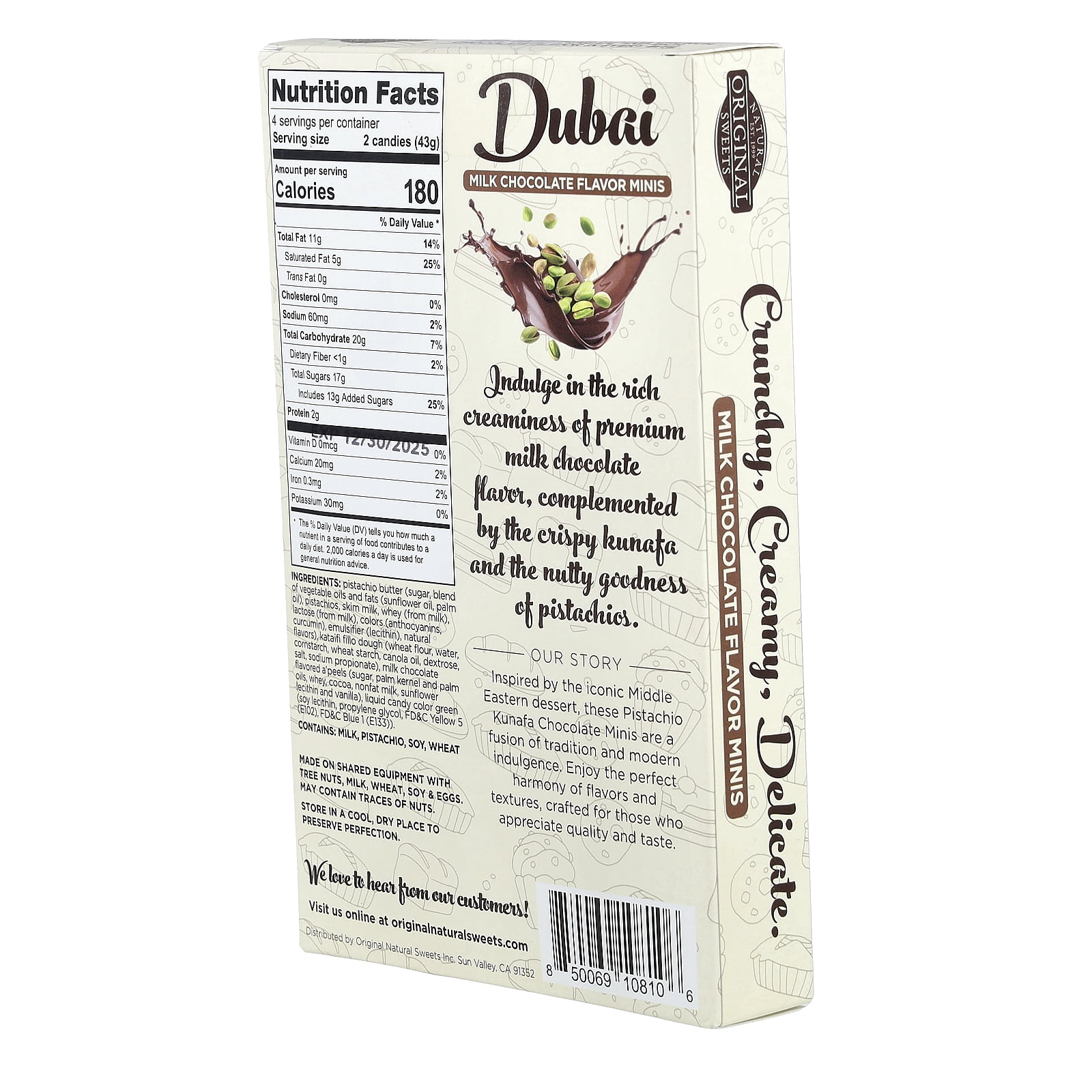 Original Natural Sweets Dubai Milk Chocolate Minis, 8 Pieces, 6 oz (170 g)