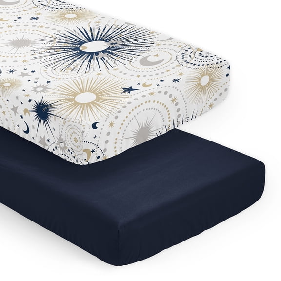Sweet Jojo Designs Celestial Navy Blue and Gold Boy, Girl, Unisex/Gender Neutral Fitted Crib Sheets Set 2 Piece
