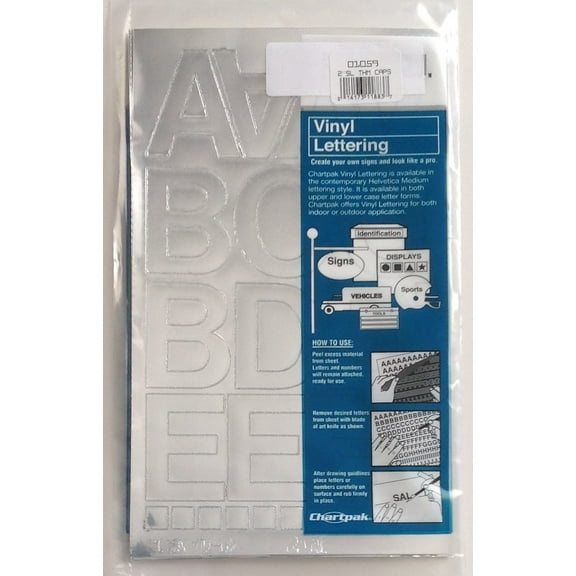 Chartpak Self-Adhesive Vinyl Capital Letters and Numbers, 2 Inches High, Silver, 77 per Pack (01059)