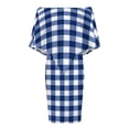 thumbnail image 4 of Modern Navy Blue White Buffalo Check Geometric Plaid Women's Off The Shoulder Ruffles Summer Wedding Guest Loose Casual Party Beach Dress, 4 of 9