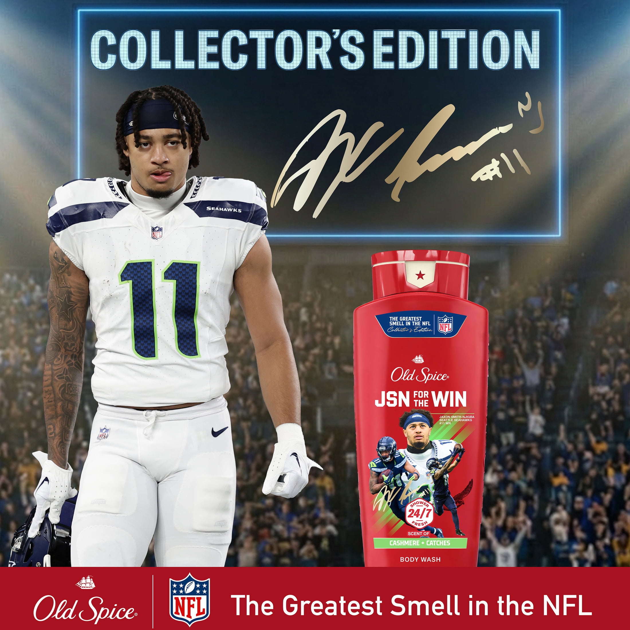 Old Spice Body Wash for Men, NFL Collection, Jaxon Smith-Njigba, Scent of Cashmere + Catches, 24 fl oz