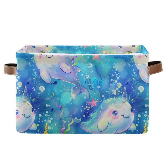 Dreamy Cute Whale Storage Bins with Handle Fabric Organizer Basket Foldable Box 1 Pack 14.2x10.2x8.3