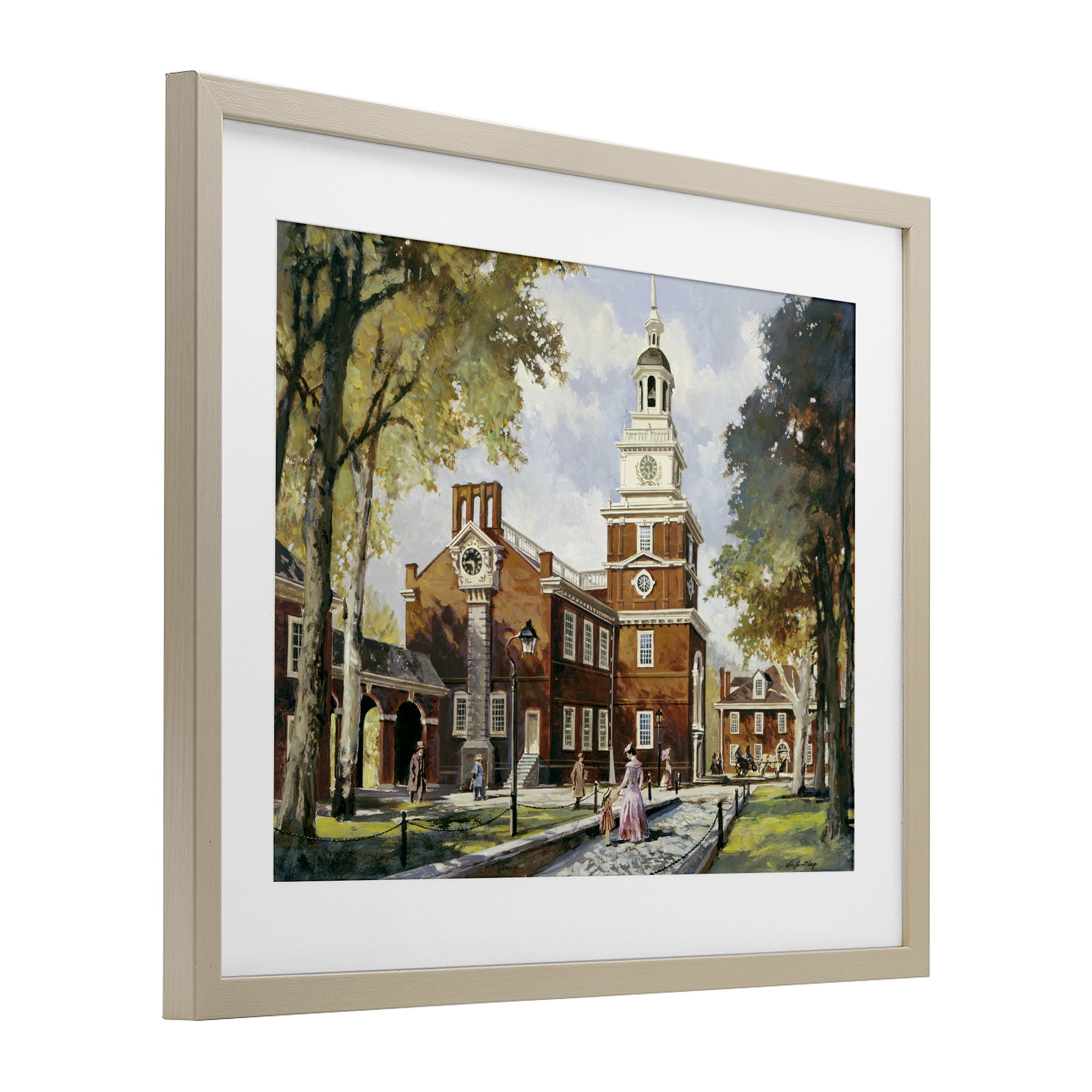 Independence Hall Colonial Times Birch Framed Print Under Glass, design by Wind River Studios