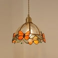 thumbnail image 2 of FSLiving Orange Butterflies Dome Stained Glass Shade Adjustable Height Halo Track Light Pendants, 3.2 Ft Cord, Remote Control Dimmable H-Type Decorate for Dinning Kitchen Island Vaulted Ceiling, 2 of 9