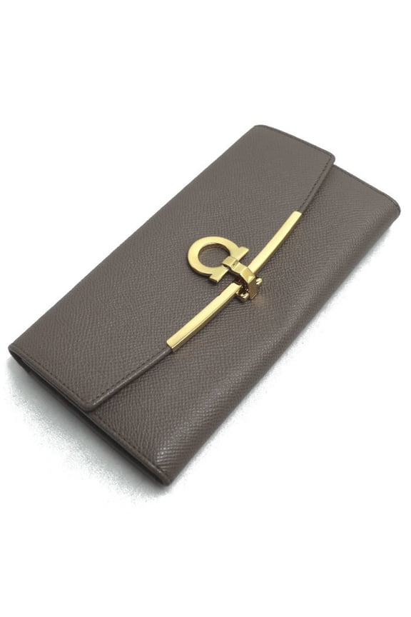 Pre-Owned Salvatore Ferragamo Gancini Long Wallet CARAWAY SEED Gray 22D150 Women's (Good)