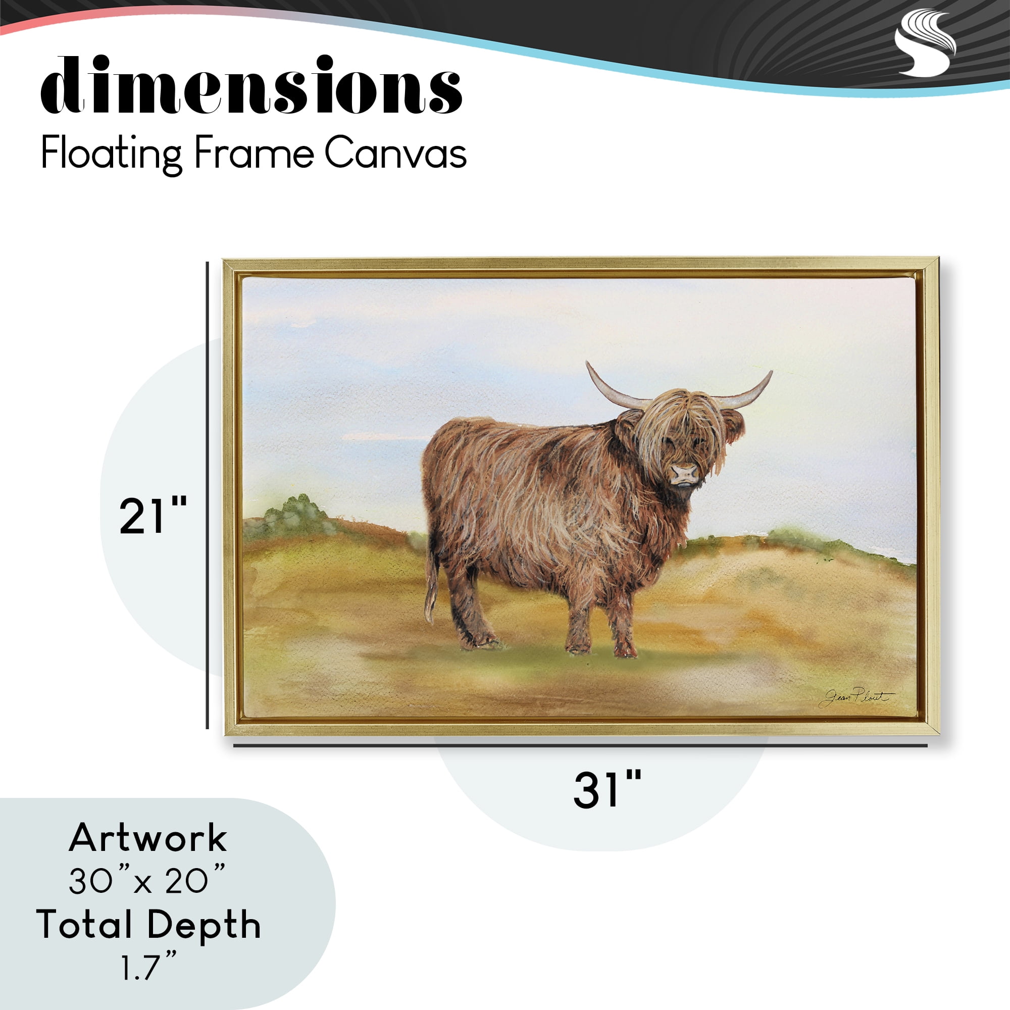 Farm Animal In Pasture Gold Framed Floater Canvas Wall Art, design by Jean Plout