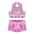 thumbnail image 4 of Aislor Kids Girls Shiny Sequins Dance Costumes Crop Top with Shorts Set Activewear Ballet Dancewear, 4 of 7