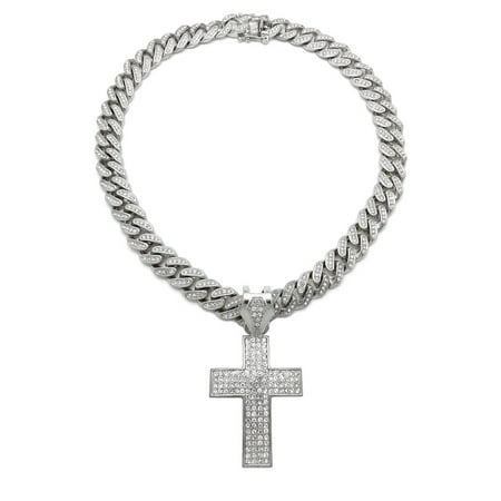 iced 12mm cuban tone gold chain pendant hop hip cross