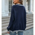 thumbnail image 2 of SWSMCLT Women's Long Sleeve Sweater Button Up Knit Cardigan Loose Fit Baggy Sweater Warm Spring Soft Fall Fashion School Y2K Contrast Color Striped Navy Small, 2 of 5