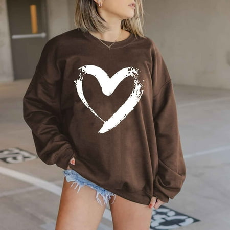 

jsaierl Oversized Sweatshirts for Women Crew Neck Long Sleeve Shirts Heart Print Tops Cute Tunic Tops to Wear with Leggings Blouse Tee Xmas Pullover