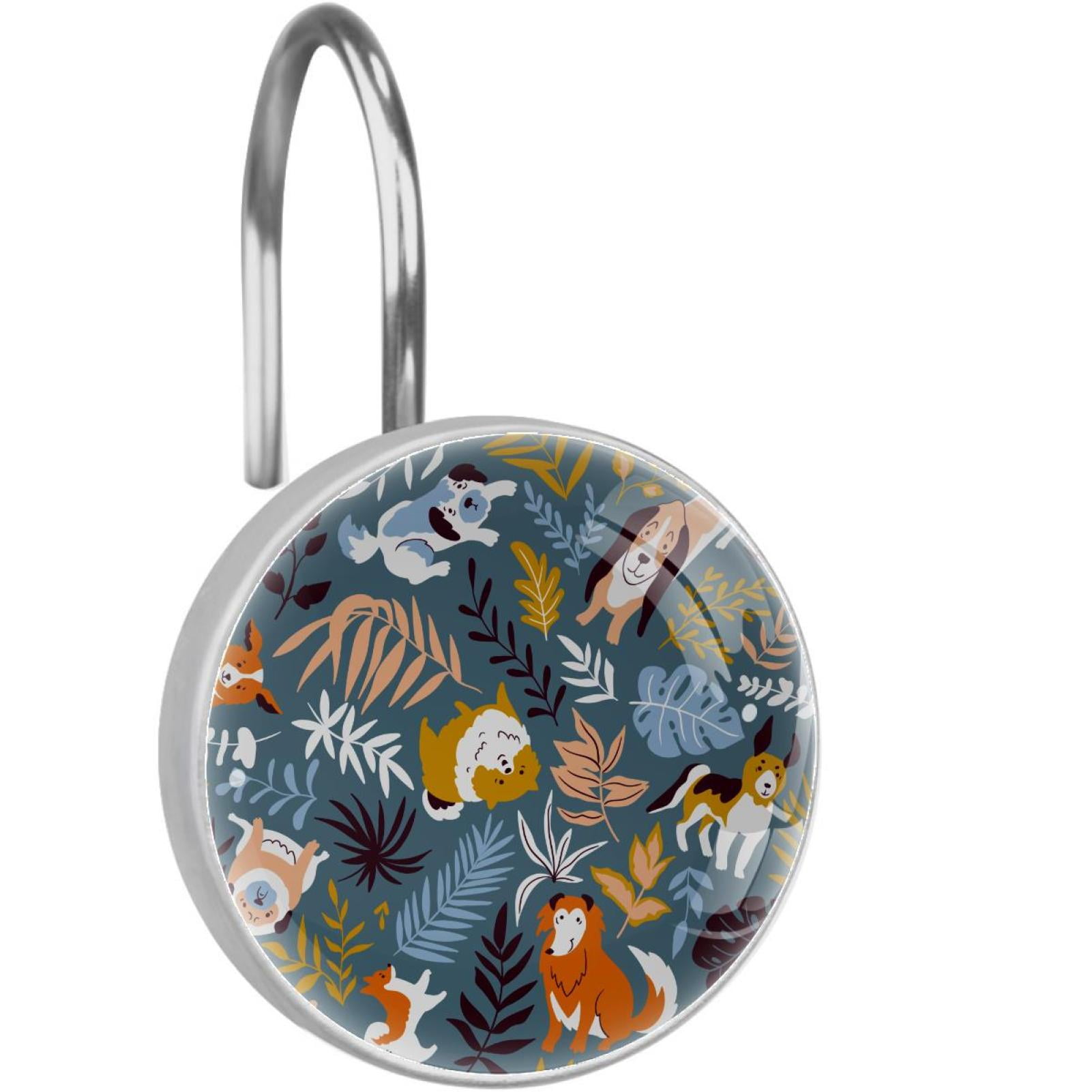 Handdrawn Dog Shower Curtain Hooks（Set of 12）for Home Hotel Shower Rods