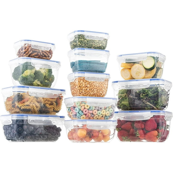 Superio Sealed Plastic Food Storage Container - Airtight, Leakproof Meal Prep Containers with Easy Snap Lid- Microwave and Freezer Safe- Rectangular (Set of 12)