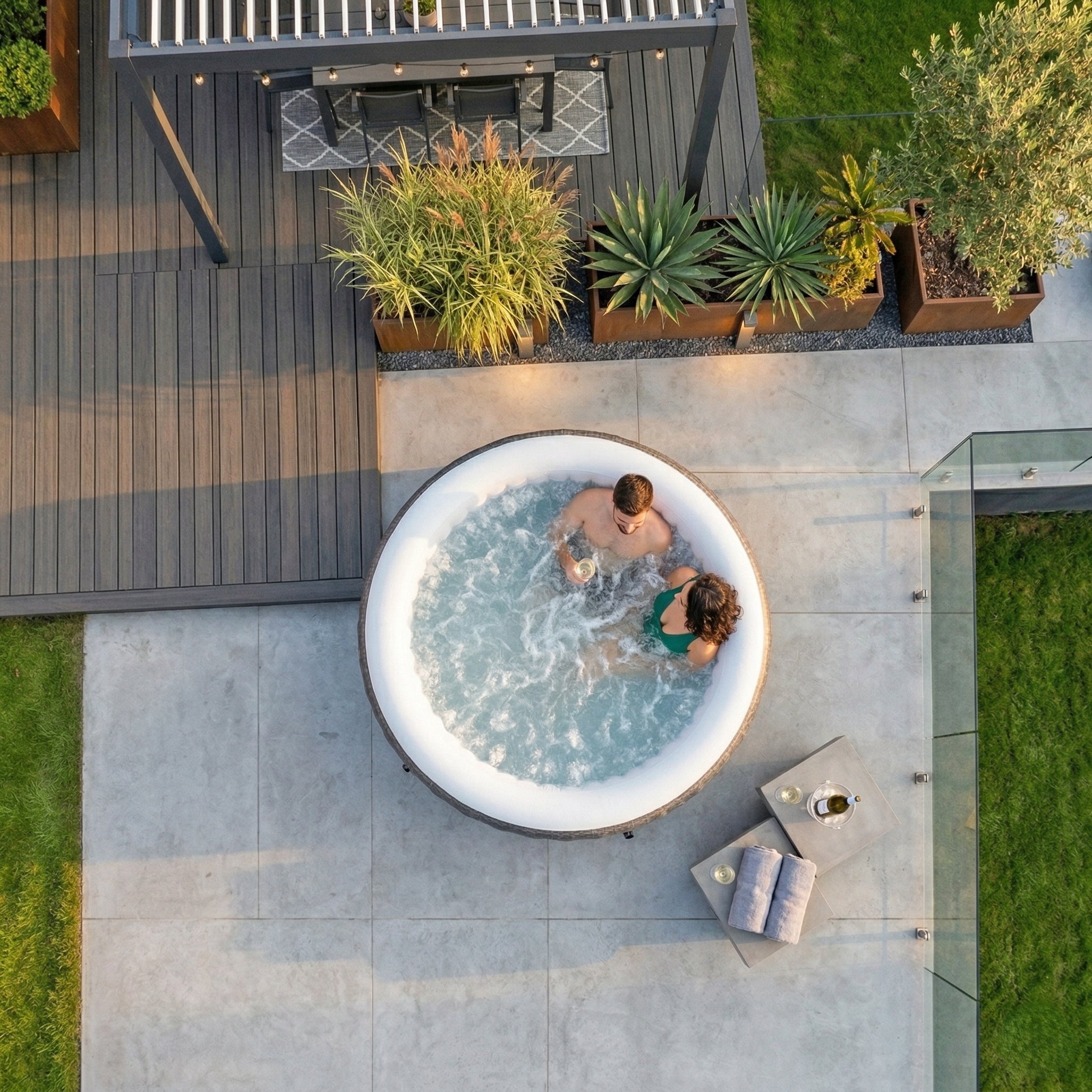 Wave Atlantic 6-Person Inflatable Hot Tub, EnergySave Bundle | 130-Jet | Brown Rattan