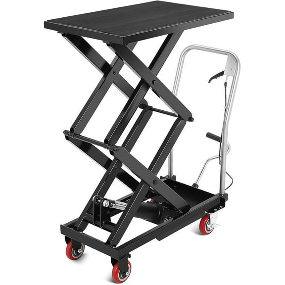 GARVEE Hydraulic Lift Table Cart,770 Lbs Capacity Double Scissor Lift Table with Anti-Slip Pad & 4 Wheels,Black