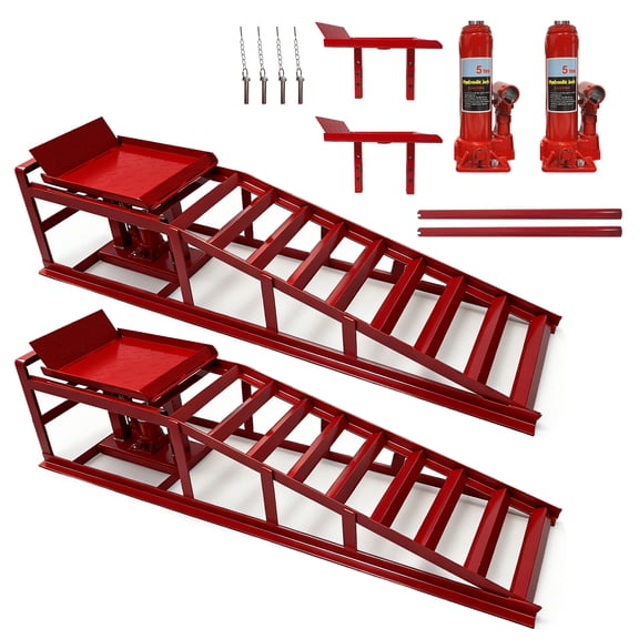 2-Pack Hydraulic Car Ramps - 5-Ton Capacity, Adjustable Height for Easy Oil Changes & Home Garage Repairs