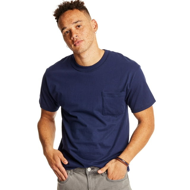Hanes Adult Beefy-T Pocket T-Shirt 2-Pack, 2XL, Navy