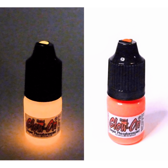 Glow On Super Phosphorescent Paint With Tip Applicator, Red Color, Red Glow, Medium 5 ml Bottle.