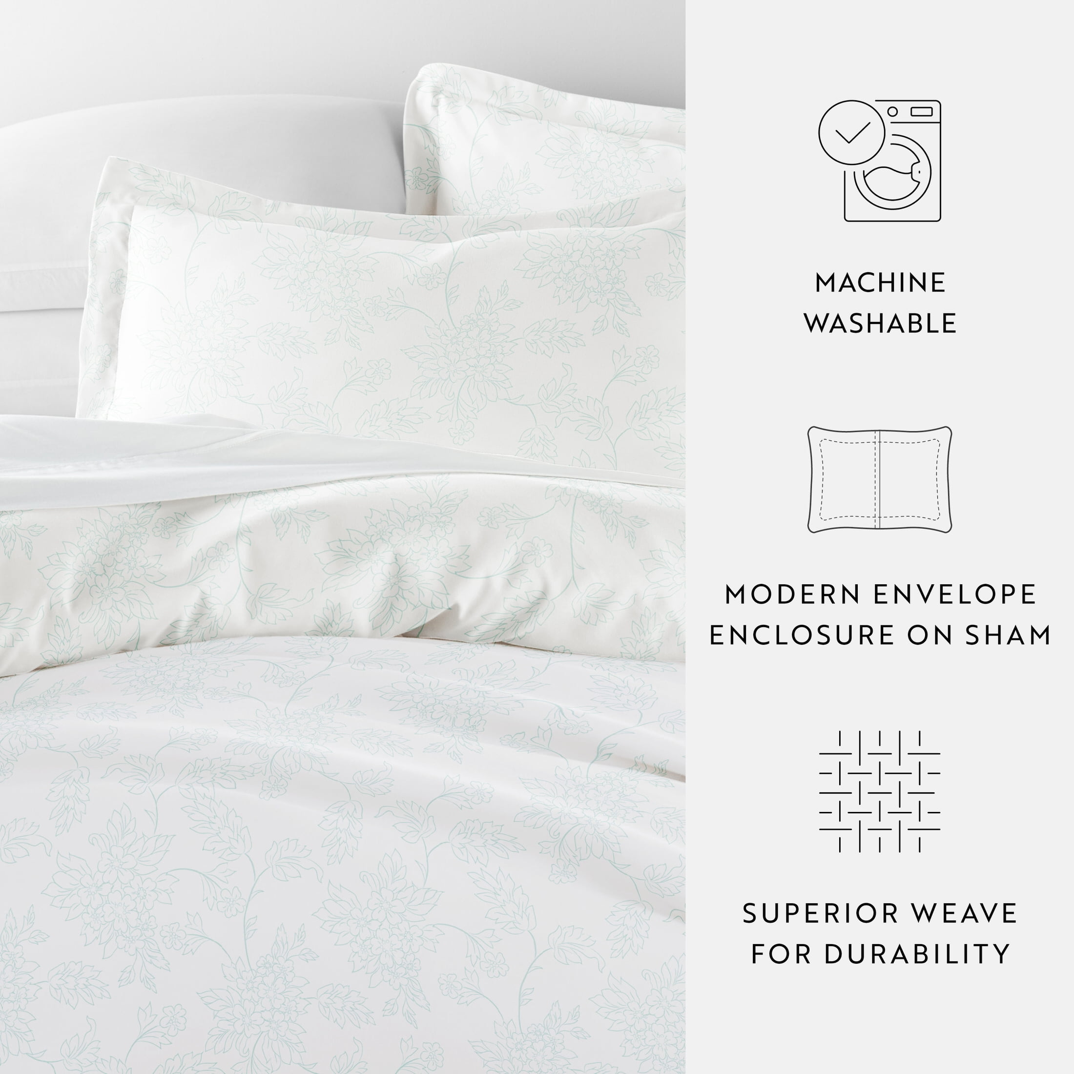 Noble Linens Aqua Vine Pattern 3-Piece Duvet Cover Set, King/Calking
