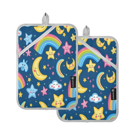 

Pot Holders Set of 2 Heat Resistant Potholders for Kitchen Easy Grip Oven Mitts for Microwave Oven Baking Kitchen BBQ Smile Moon Stars