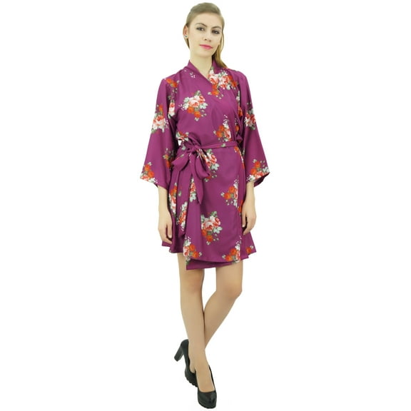 Bimba Women's Floral Printed Georgette Bridesmaid Robe Purple Coverup Wrap-20