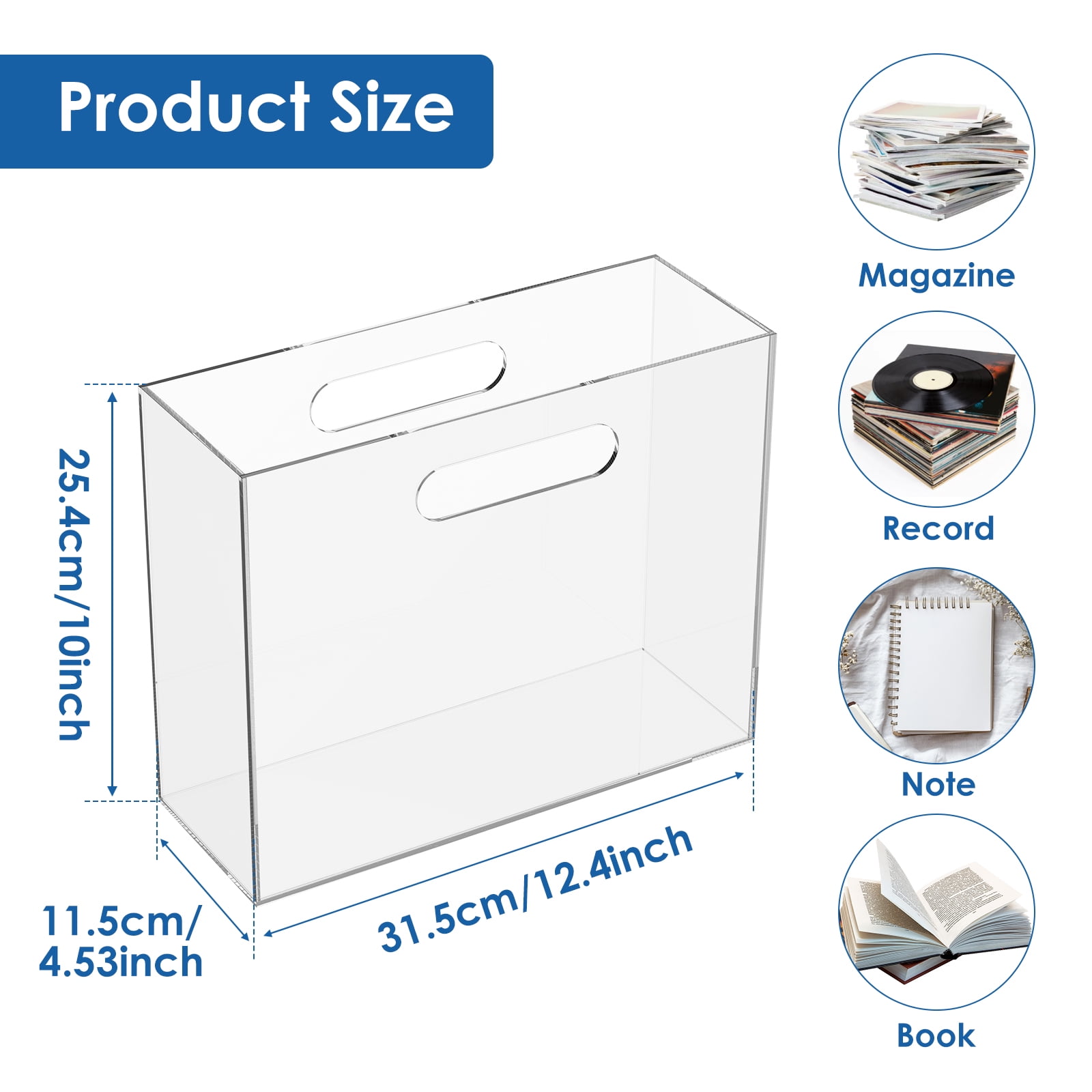 Acrylic File Organizer Clear Hanging File Organizer Box Portable Acrylic Magazine Holder with Handle for Desk Home Office
