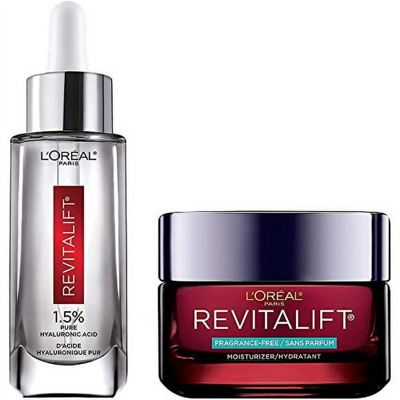 L'Oréal Paris Hydration Skincare Kit with Hyaluronic Acid Serum and Day Moisturizer for Face with Pro Retinol, Vitamin C and Hyaluronic Acid, Revitalift Triple Power LZR, Reduce