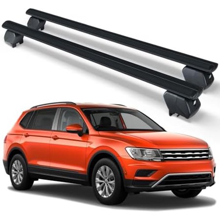 SUORTO Heavy Duty 300 LBS Roof Rack Cross Bars Compatible for 2018-2024 Volkswagen Tiguan with Side Rails, Lockable & Adjustable Crossbars Cargo Carrier Rooftop Luggage (Black)