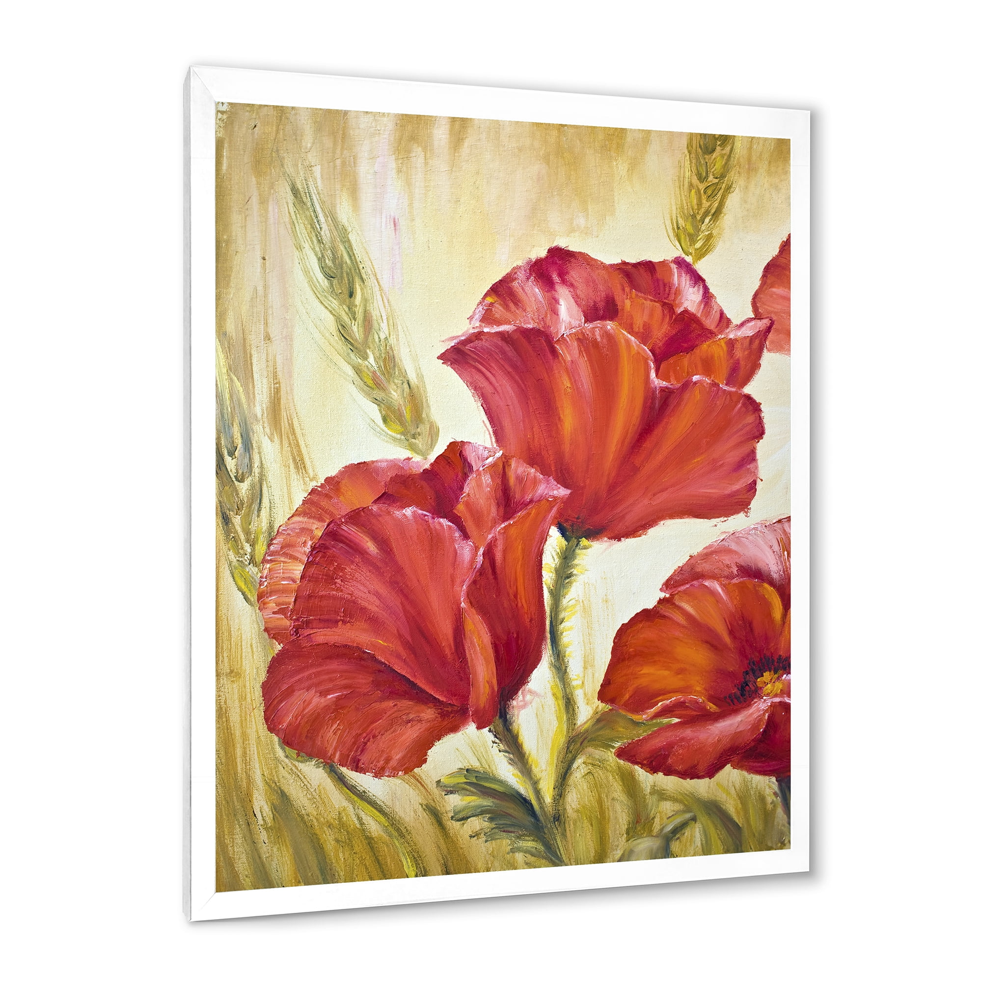 Designart 'Blossoming Red Poppies In Wheat Fields II' Traditional Framed Art Print