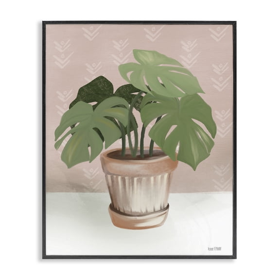 Stupell Industries Contemporary Potted Monstera Plant Pink Room Still Life Black Framed Giclee Art, 11 x 14, by House Fenway