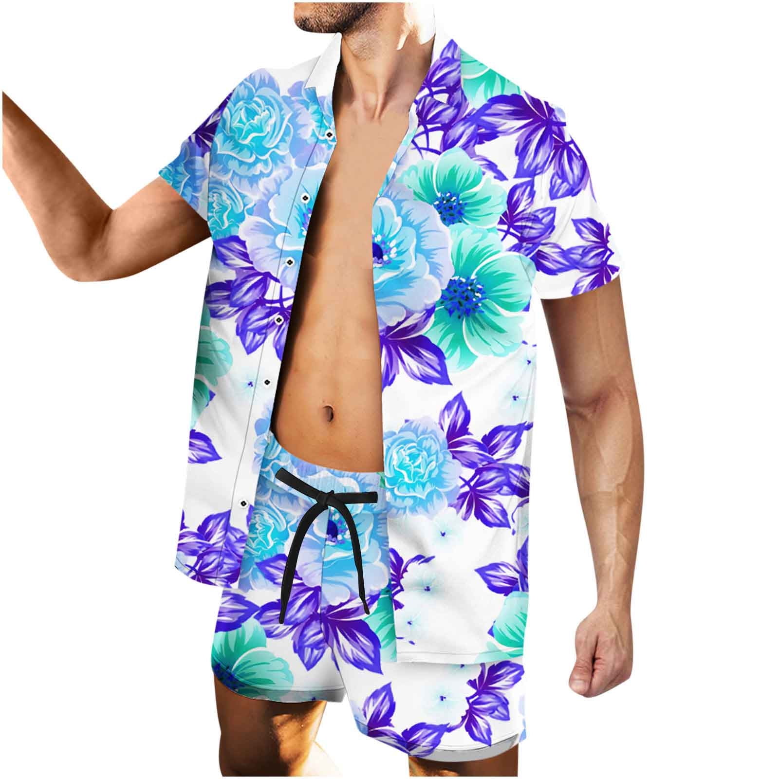 JXQXHCFS Men Hawaiian Style Casual Shirts Men's Short Sleeve Both