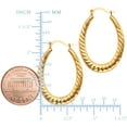 thumbnail image 5 of 10k Yellow Gold Ridged Oval Shaped Hoop Earrings, Diameter 30mm, 5 of 5