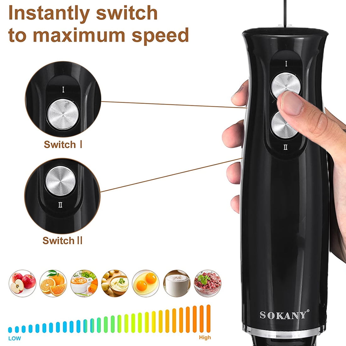DEISNGB Immersion Blender, 500 Watt Immersion Hand Blender, 5-in-1 Stick Blender with Chopper, Blender for Kitchen with 600ml Beaker(Black)