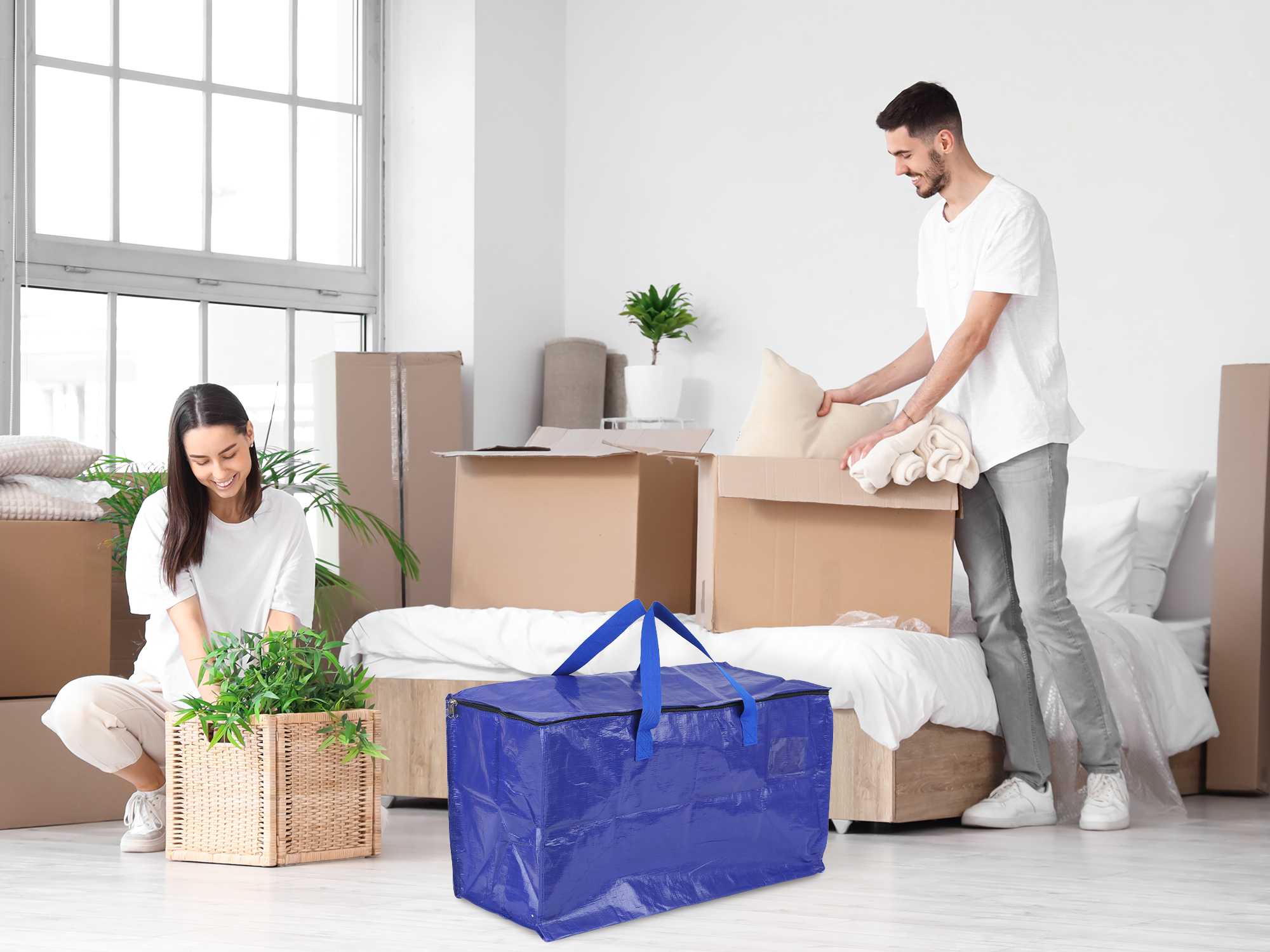 Unique Bargains 1 Pack Clothes Storage Bags Moving Bags Blue 27*14*15in