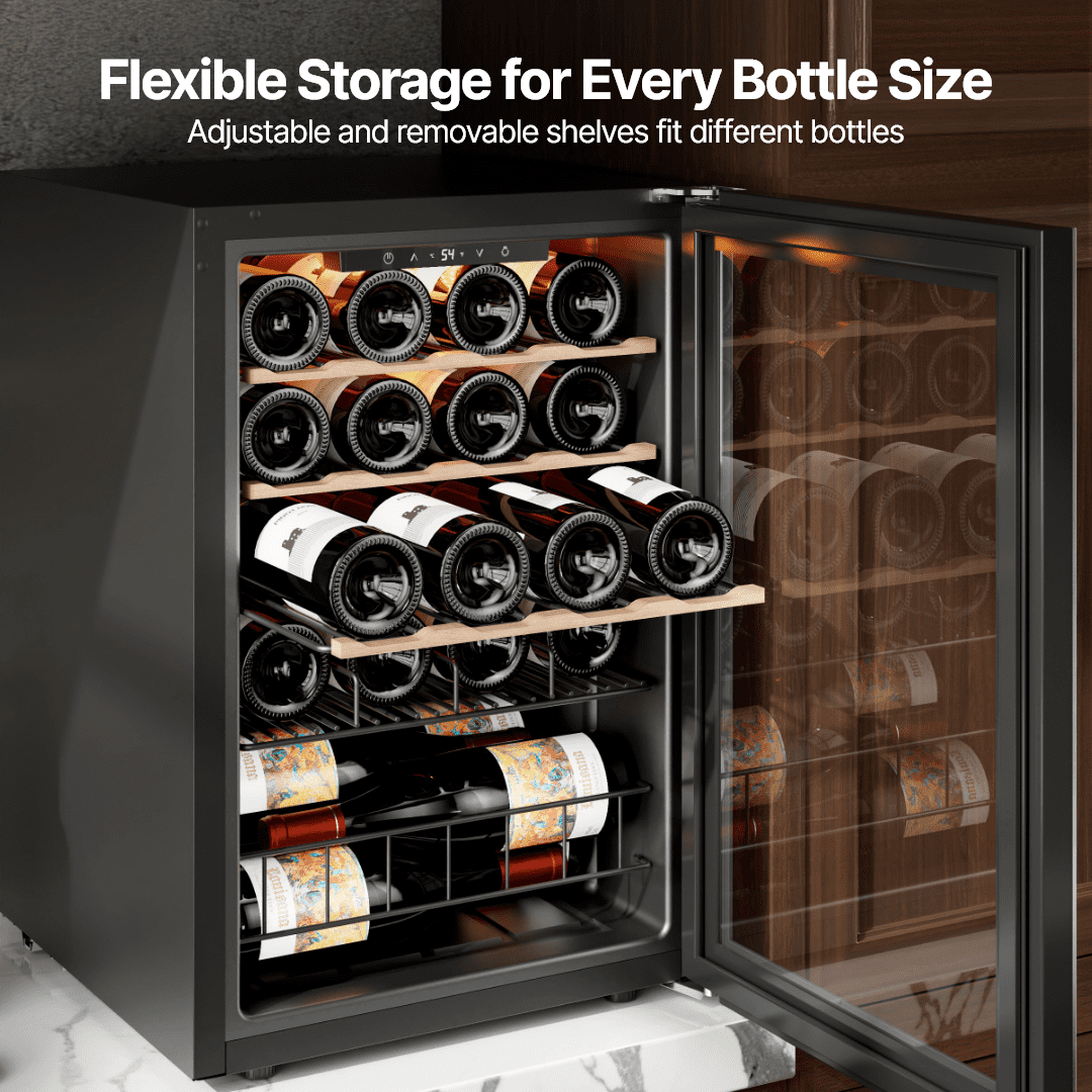 Ca'Lefort Wine Cooler Refrigerator, 2.2 cu.ft. Mini Wine Fridge Freestanding Wine Chiller with Double-Layer Glass Door for Home/Office