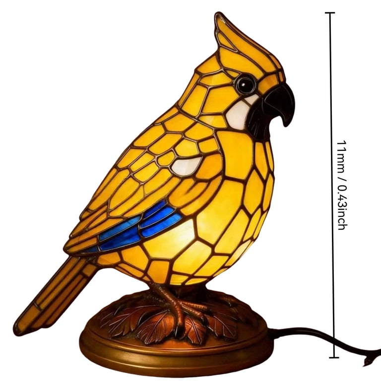 Bird Lamp – Resin Red Cardinal With Stained Glass Accent, 6 Inch Decorative Table Light For Home, Office, Bedroom, Or Nightstand