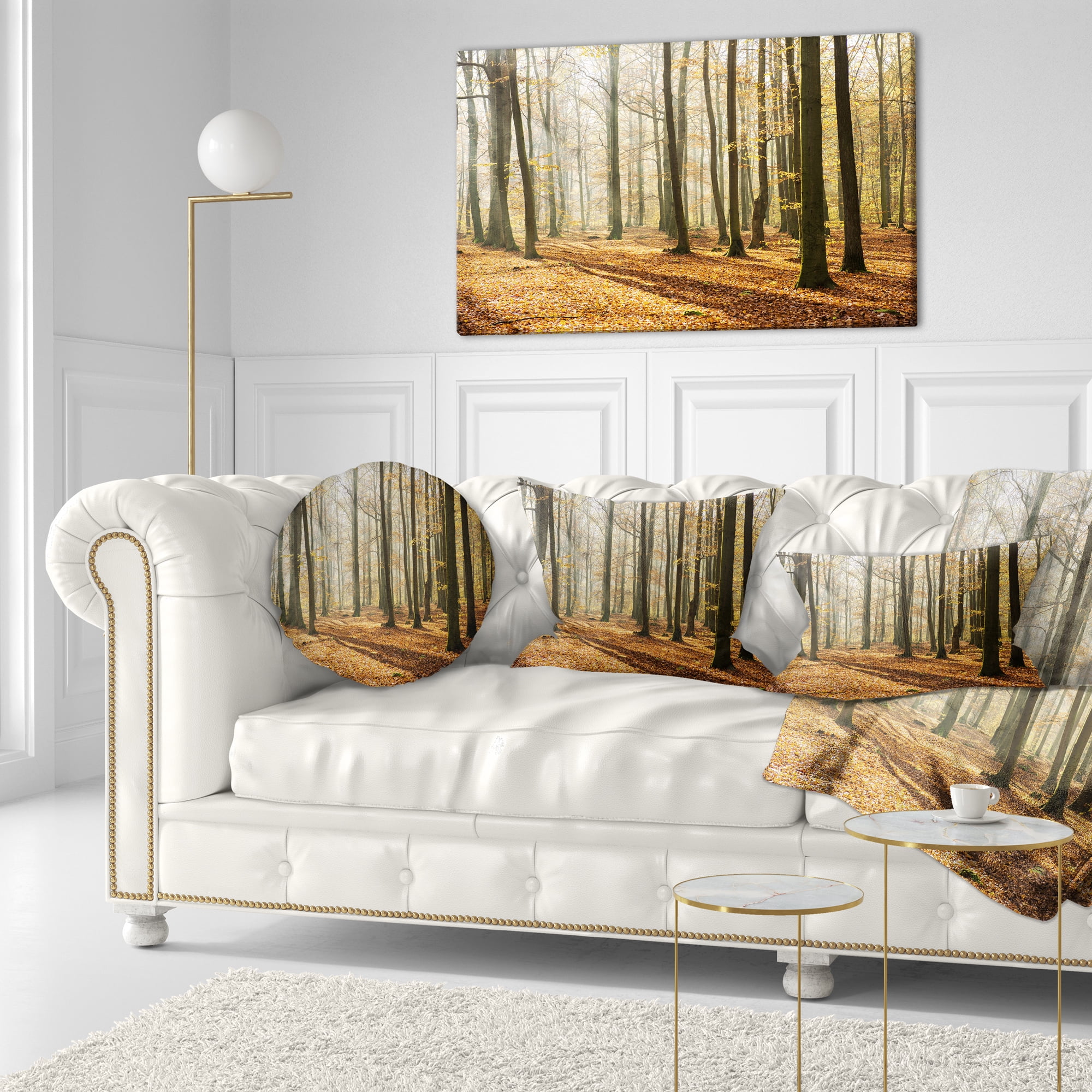 Designart Bright Autumn Day in Thick Forest - Modern Forest Throw Pillow - 12x20