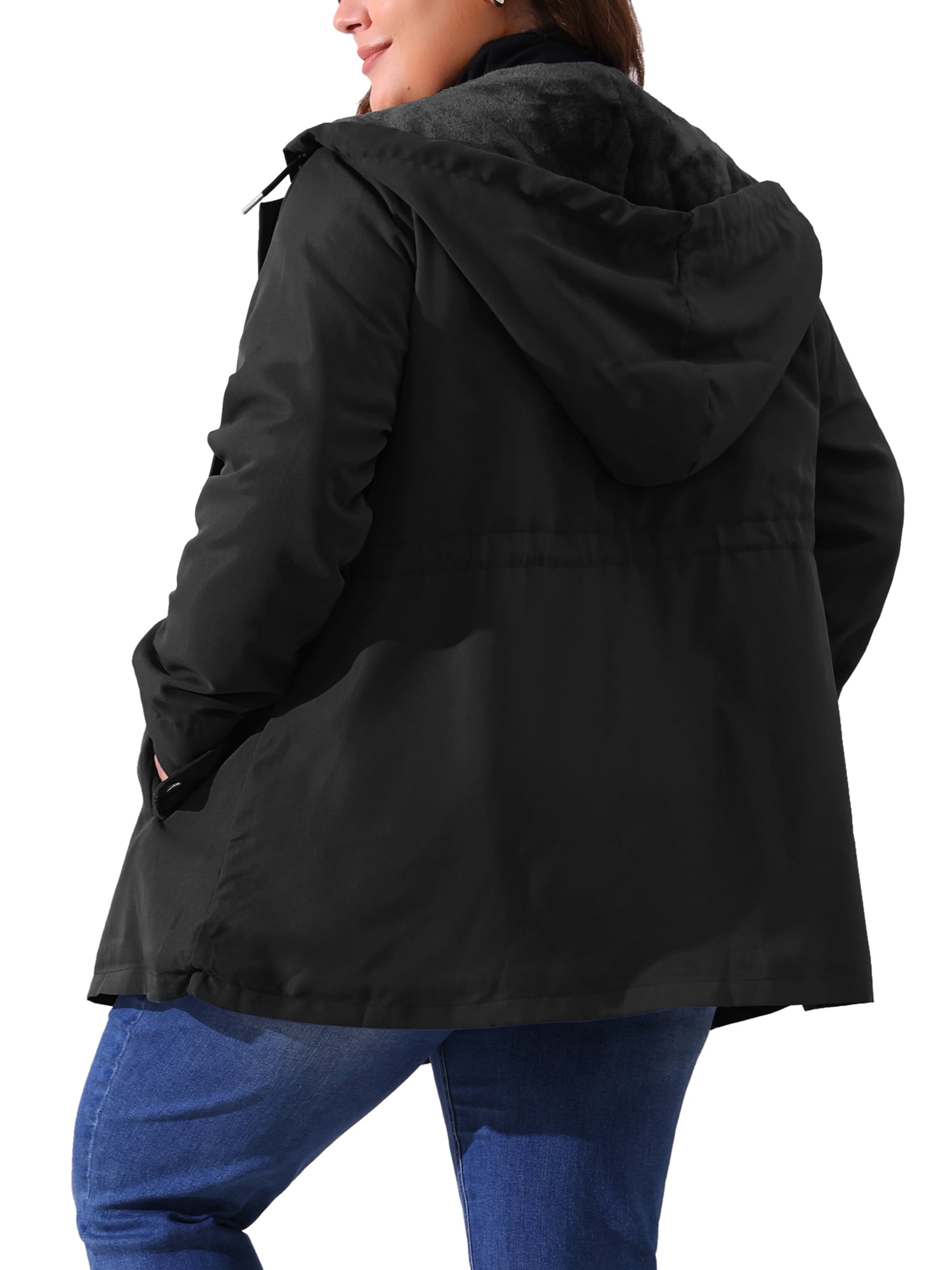 DARING DIVA Women's Plus Size Lightweight Waterproof Hooded Windbreaker Coat 4X Black