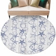 thumbnail image 2 of Summer Nautical Round Living Room Rugs 7 ft, Ocean Cartoon Starfish Coastal Bubbles Wood Grain Washable Area Rug with Non-Slip Sturdy Edge Binding Round Carpet for Kitchen Office Bedroom, 2 of 9