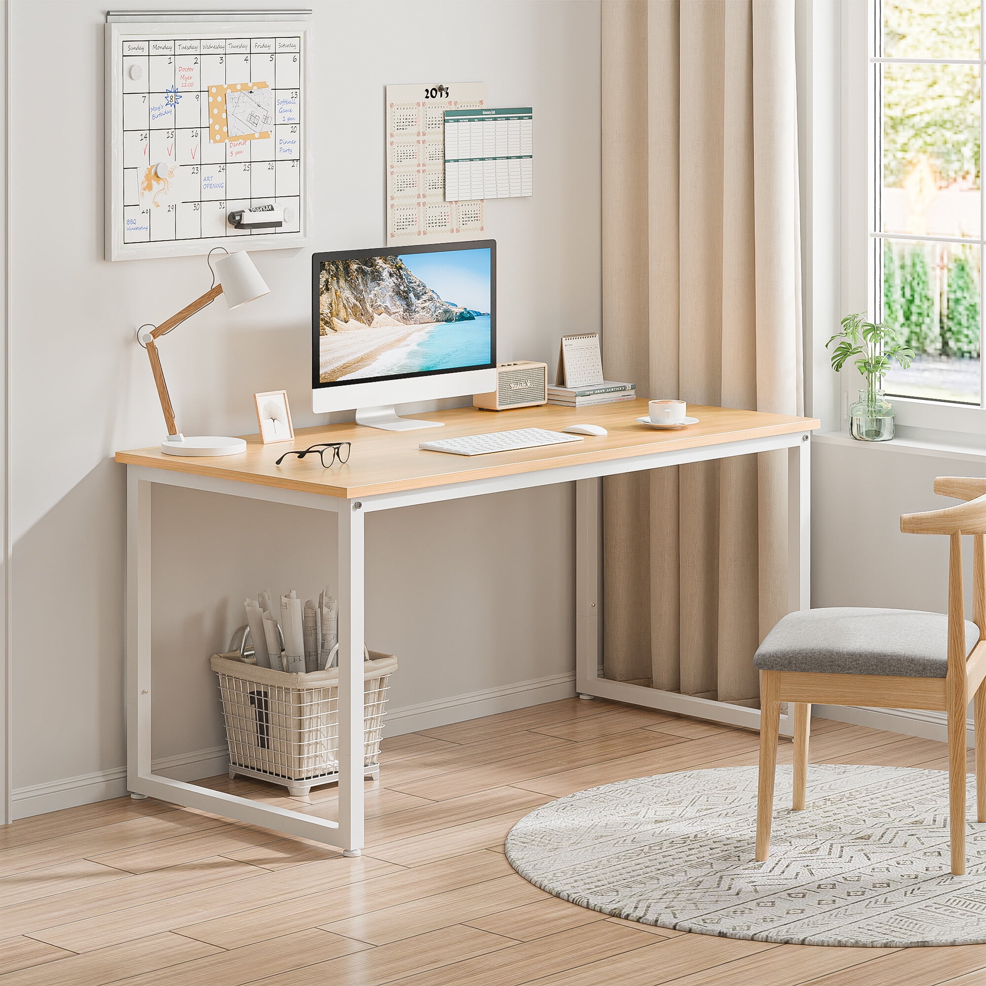 HomGarden 47-in Computer Gaming Desk Simple MDF Study Writing Table Adult Home Office Natural