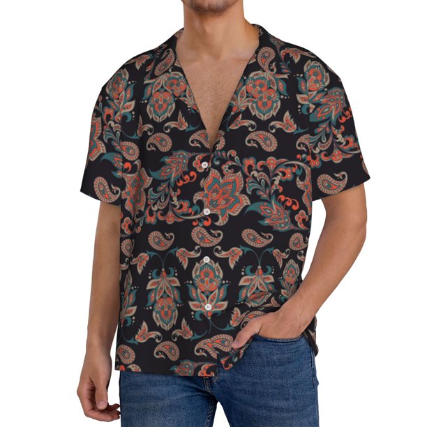 Fotbe Retro Floral Camisa Estampada de Manga Corta para Hombre, Casual de Verano, Estilo Playero, Sin Arrugas-X-Large